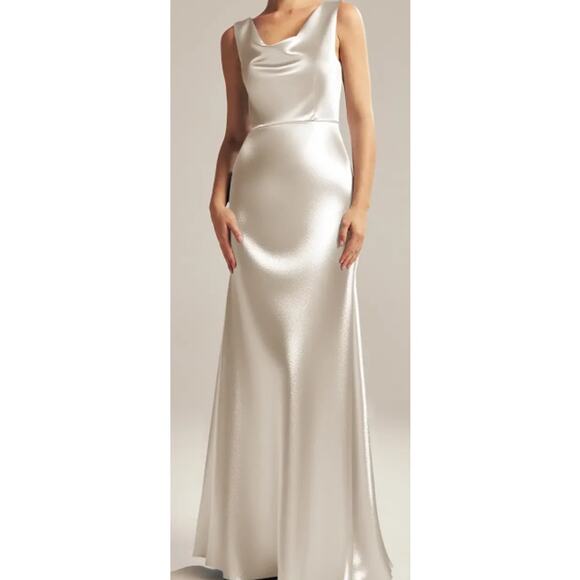 AW BRIDAL 2 XS champagne Maura satin cowl bridesmaid formal maxi dress NEW 0b15 - Picture 3 of 5